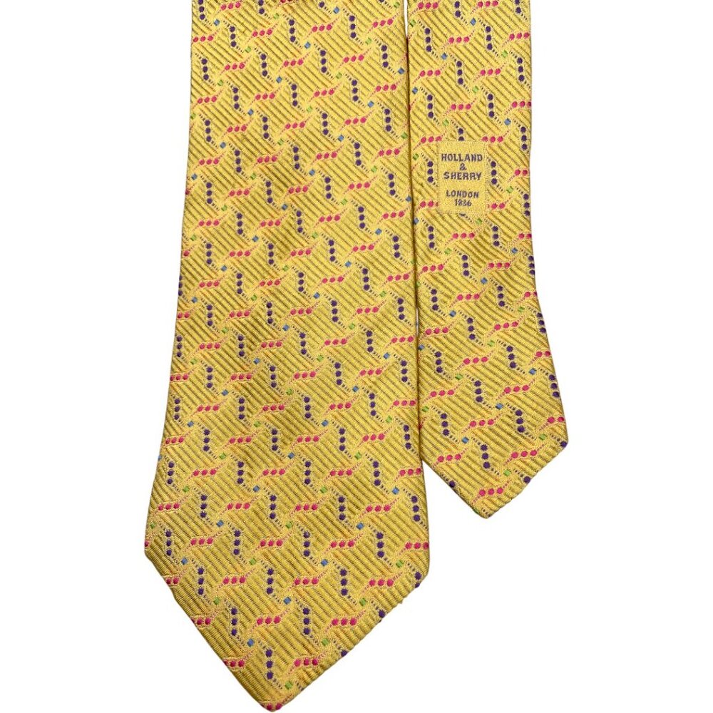 Holland & Sherry London 1836 Silk Tie Handmade Gold Geometric Abstract Dots